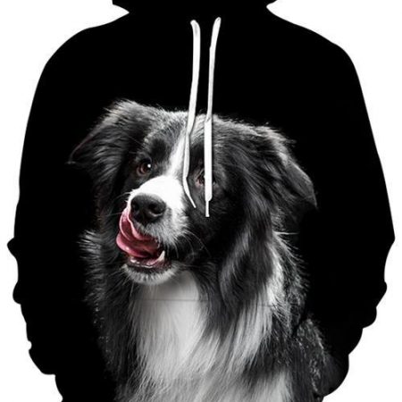 Black Dog Print Hoodie Animal Sweatshirt For Adults