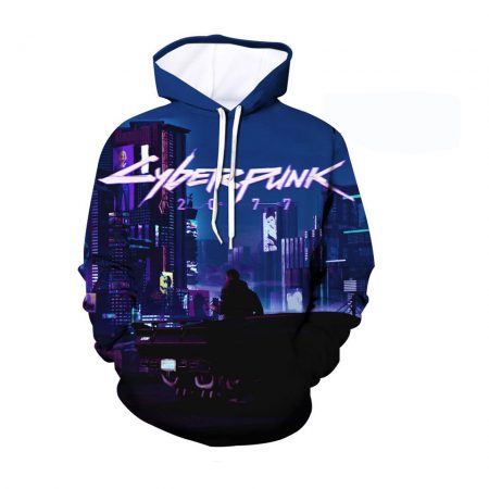 2020 Game Cyberpunk Printing Adult Unisex Blue Sweater Hoodie