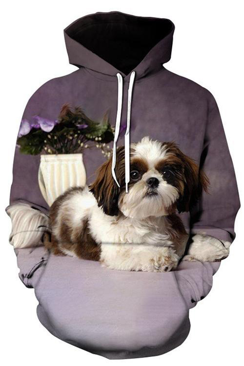 Long Sleeve Hoodie Dog Print Style One Piece Of Sweatshirt For Adults