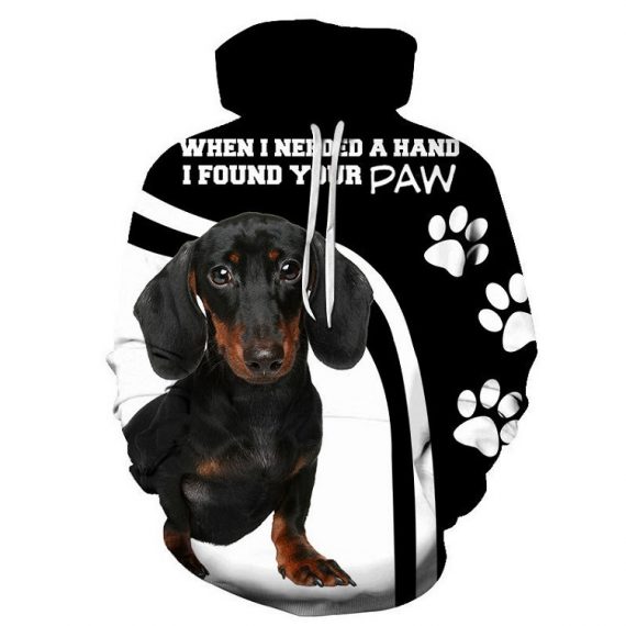 Black Plus Size Dog Print Hoodie Animal Sweatshirt For Men And Women