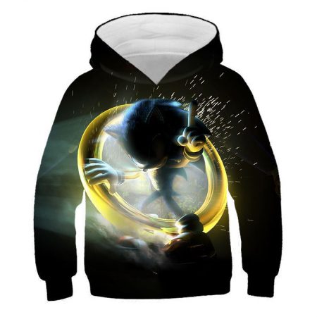 2020 Hot New Sonic Printing Kids Boy Girl Black Sweater Hoodie