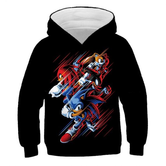 Hot New Sonic 3D Printing Kids Boy Girl Black Red Sweater Hoodie