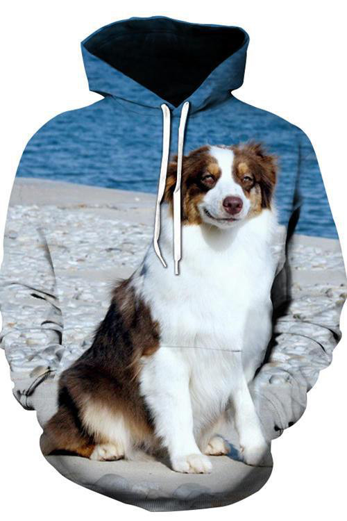 Blue Sweatshirt Dog Print Hoodie For Men And Women