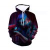 Hot Cyberpunk 2077 Printing Adult Unisex Pink Blue Hoodie Sweater
