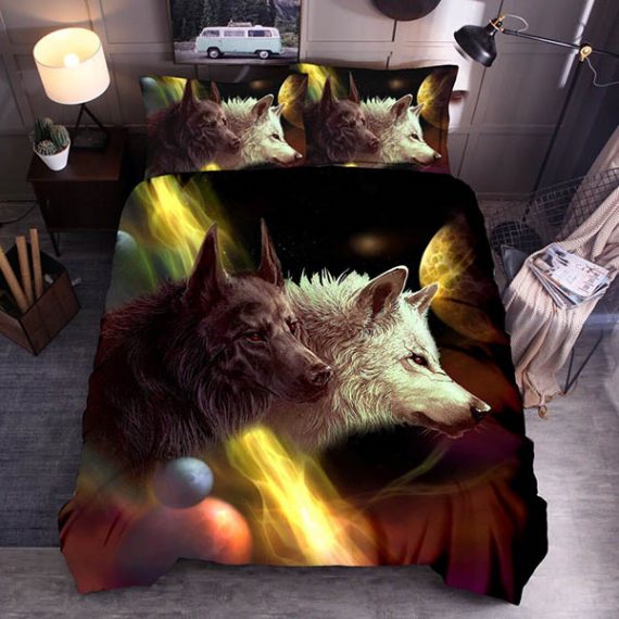 Animal Print Comforter Wolf Bed Set