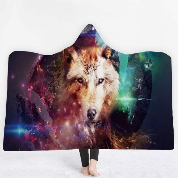 3D Style Wolf Hooded Blanket