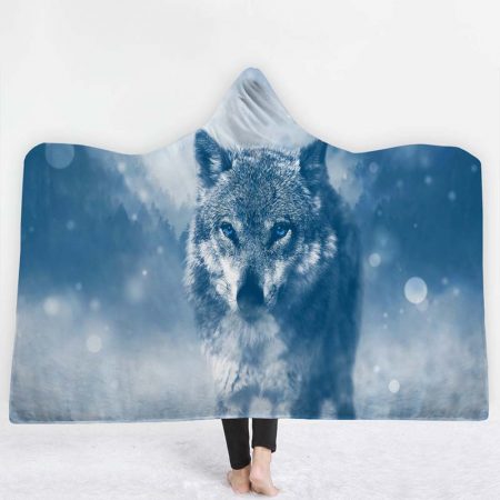3D Soft Wolf Hooded Blanket