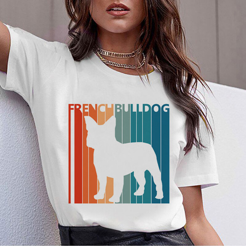 Cute White Pit Bull Print Round Neck T Shirts