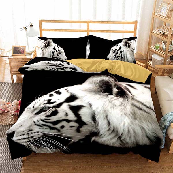 New Quilt set 100% cotton 3D lifelike white tiger bed set of duvet cover  pillow case main image 0
