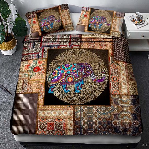 Boho Duvet Cover 3D Print Elephant Bed Set