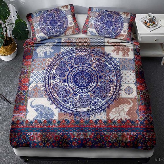 Boho Duvet Cover 3D Print Elephant Bed Set