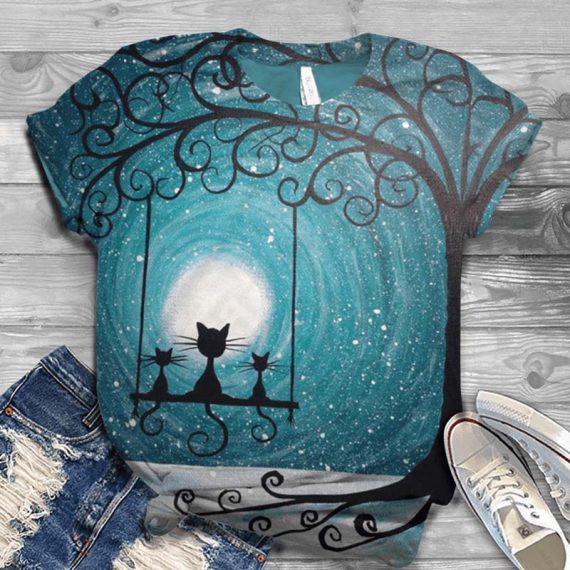 Fashion Cartoon Printing Cat Shirts