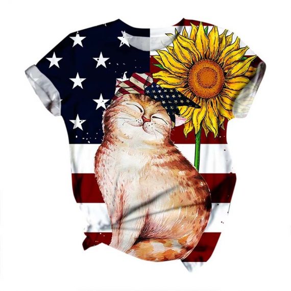 Fashion Cartoon Printing Cat T Shirts For Women