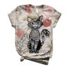 Fashion Cartoon Printing Cat T Shirts For Women
