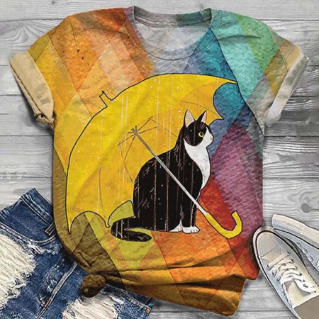 3D Style Cartoon Printing Cat Tee Shirts