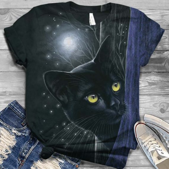 3D Style Cartoon Printing Cat Tee Shirts