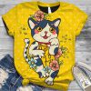 3D Style Cartoon Printing Cat Tee Shirts
