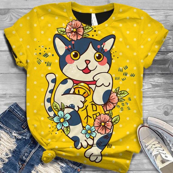 3D Style Cartoon Printing Cat Tee Shirts