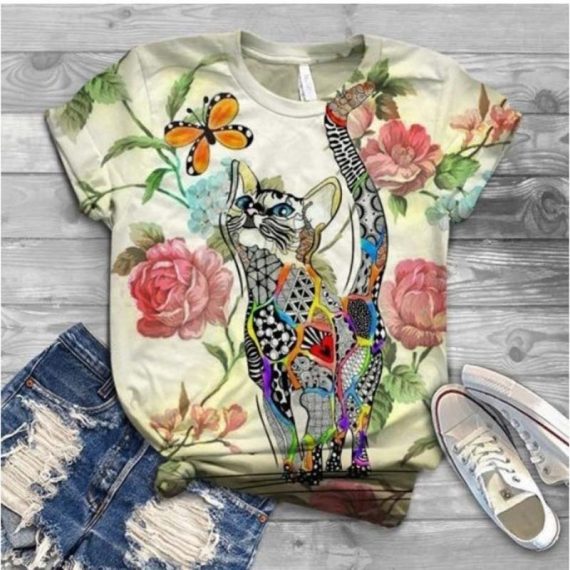 3D Colorful Cartoon Printing Cat T Shirts
