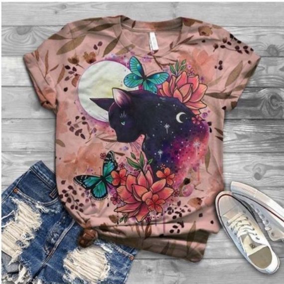 3D Colorful Cartoon Printing Cat T Shirts
