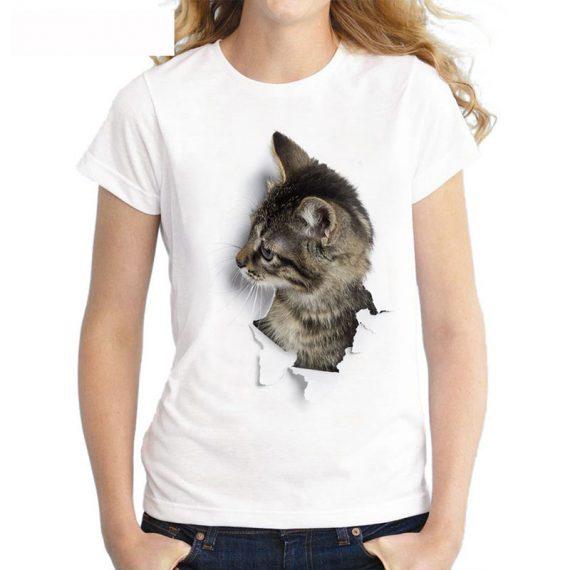 White Funny Cat Shirts For Women