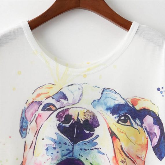 Colorful Print Tops Dog T Shirts For Women