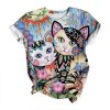 Women Cute Cartoon Printing Cat Shirts