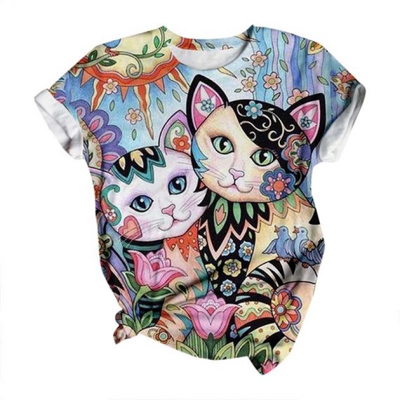 Women Cute Cartoon Printing Cat Shirts