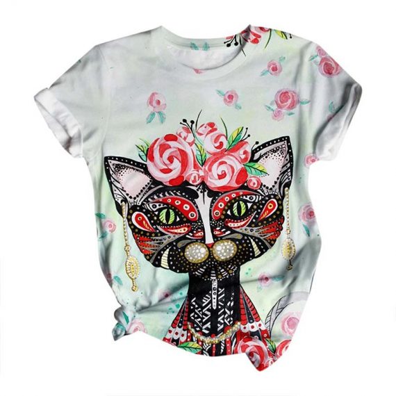 Women Cute Cartoon Printing Cat Shirts