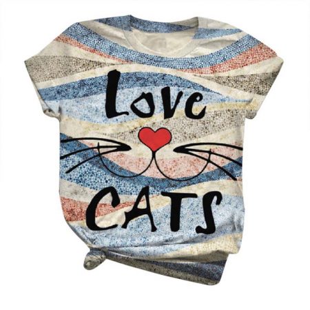 Women Cute Cartoon Printing Cat Shirts