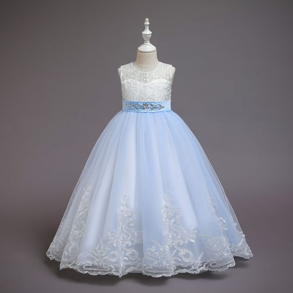 Sky Blue White Princess Dress Long Skirt Girls Costumes Outfit
