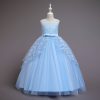 Sky Blue Floral Princess Dress Long Skirt Girls Costumes Outfit