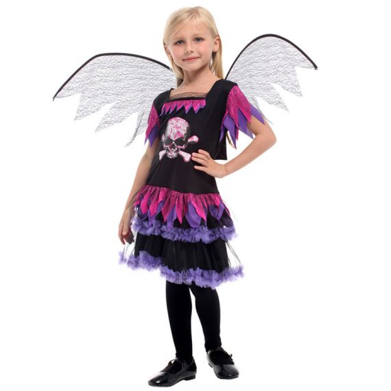 Girls Halloween Skull Dark Angel Costumes For Kids