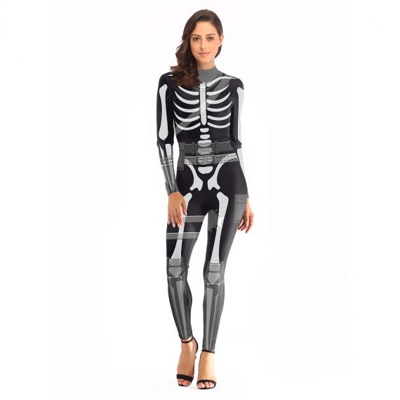 Halloween Skeleton Spandex Costume Suit For Woman