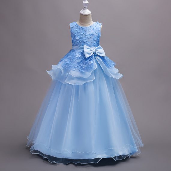 Kids Dress Princess Costumes Sky Blue Long Skirt