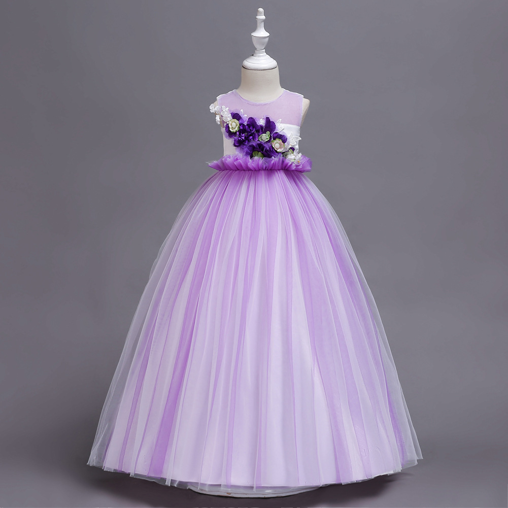 Girls Evening Dress Princess Costumes Violet Long Skirt For Kids - MYanimec