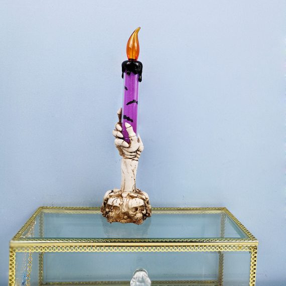 Halloween Purple Skull Candle Holder Light Decoration Lamp