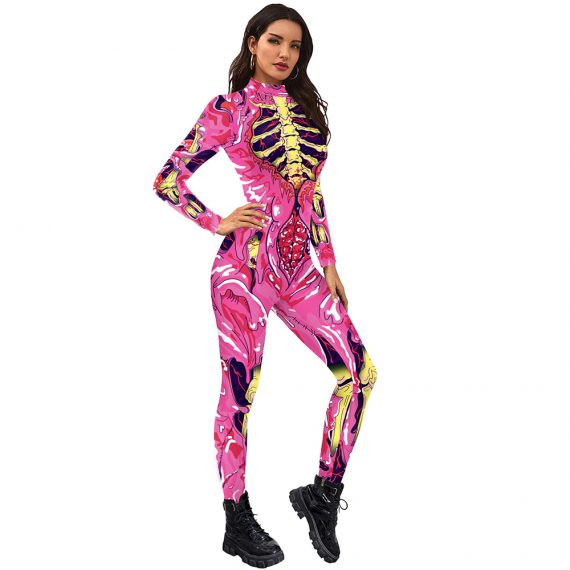 Halloween Costume Skeleton Pink Suit For Woman