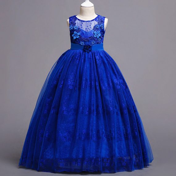 Girls Evening Dress Princess Costumes Blue Long Skirt