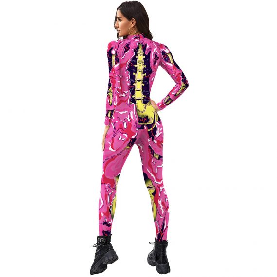 Halloween Costume Skeleton Pink Suit For Woman