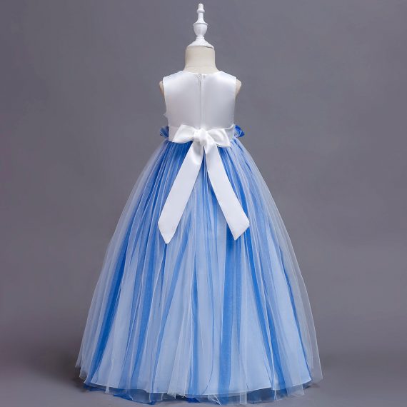 Girls Evening Dress Princess Costumes Cornflower Blue Long Skirt For Kids