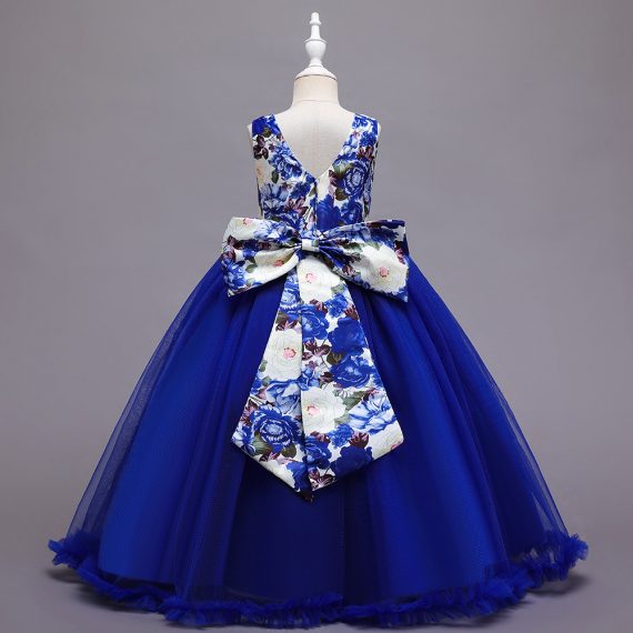 Kids Evening Dress Princess Costumes Blue Long Skirt