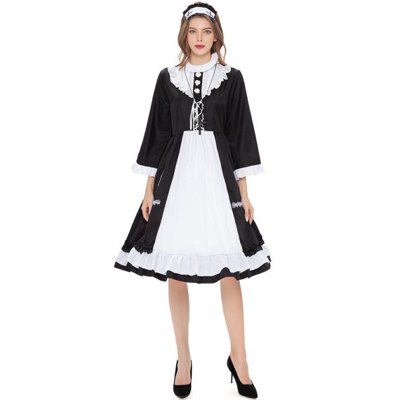 Women Maid Dress Black and White Uniform Costume