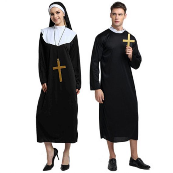 Couples Halloween Cosplay Outfit Nun And Priest Costume
