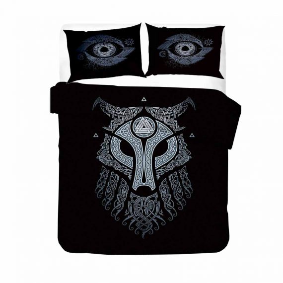3D Style Black Duvet Cover Vikings Bed Set