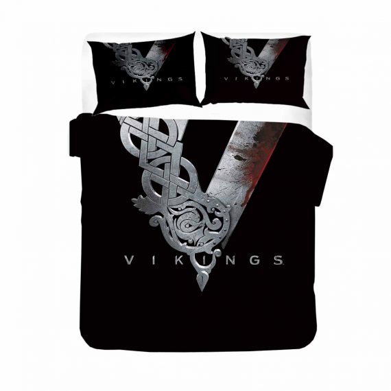 3D Style Black Duvet Cover Vikings Bed Set