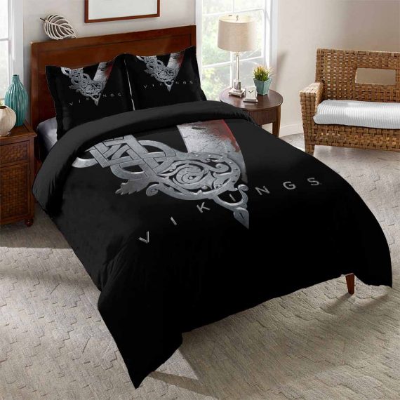 3D Style Black Duvet Cover Vikings Bed Set
