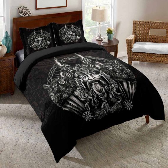 3D Style Black Duvet Cover Vikings Bed Set