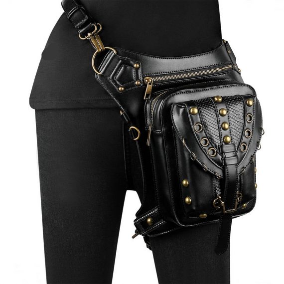 Steampunk Retro Black Waist Thigh Bag Satchel
