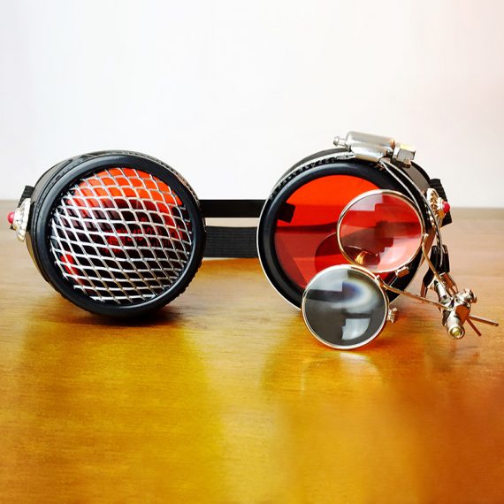 Steampunk PU Metal Red Blindfold Goggles